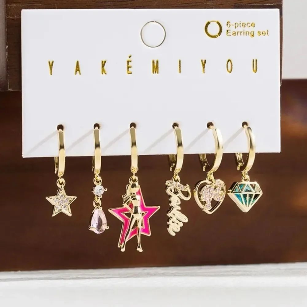 Barbie 14K Gold Plated Gemstone Mismatch Huggie Hoop Earrings Set